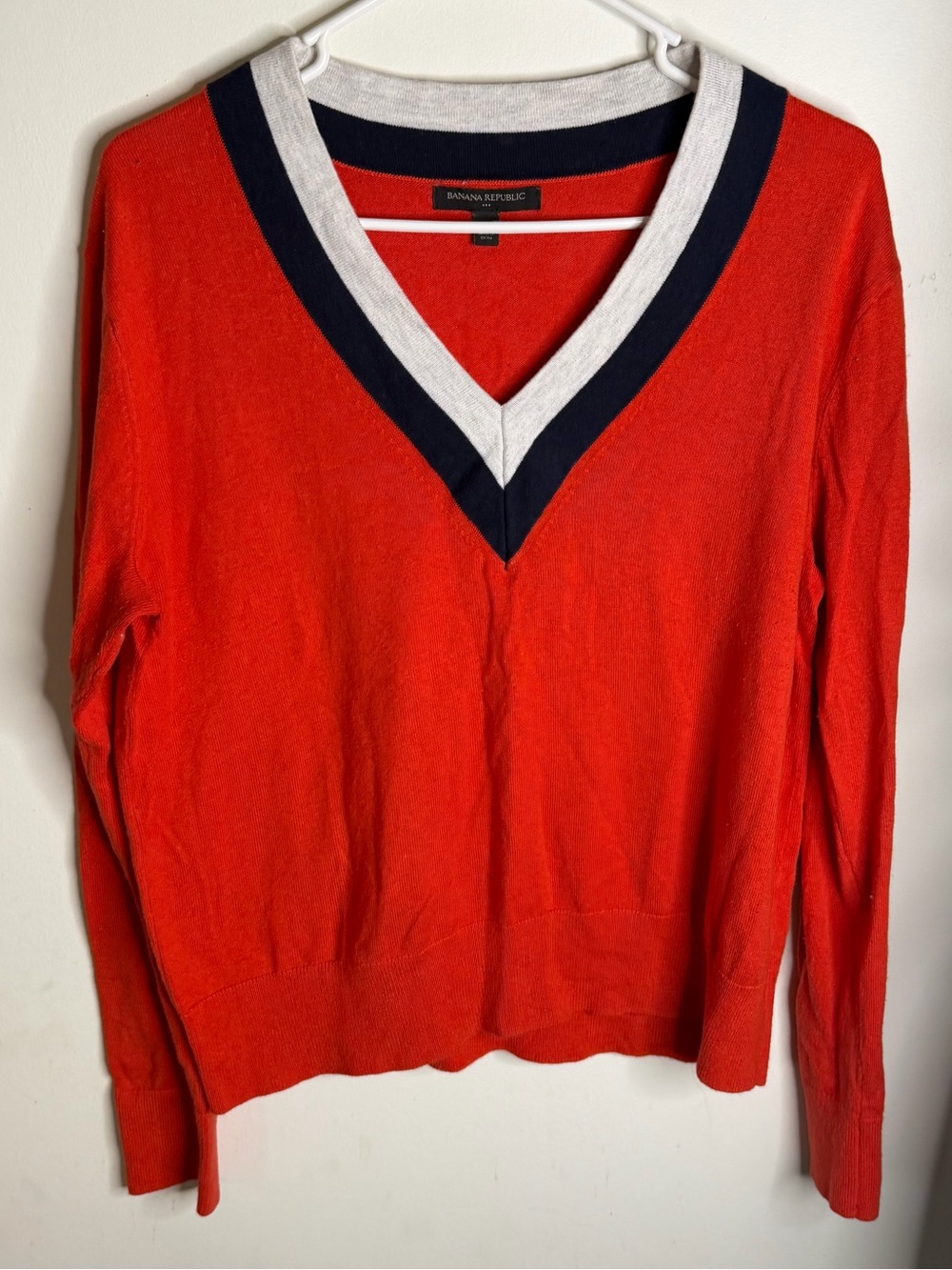 Banana Republic Red V-Neck Sweater with Contrasting Trim